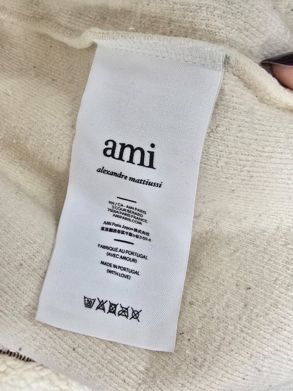 AMI Paris Ami de Cœur Faux Shearling Zipped Jacket Off White/Fuchsia Unisex - Picture 11 of 16